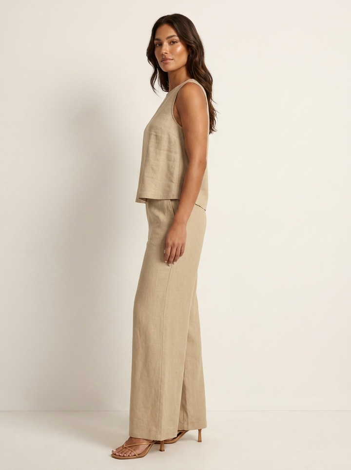 Linnenlook tweedelige set met wijde broek - Elise