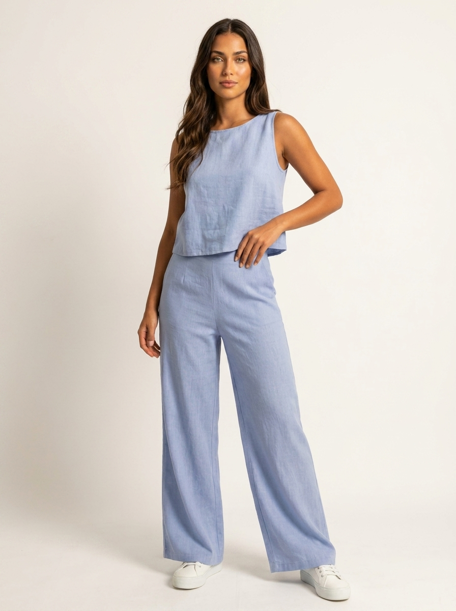 Linnenlook tweedelige set met wijde broek - Elise