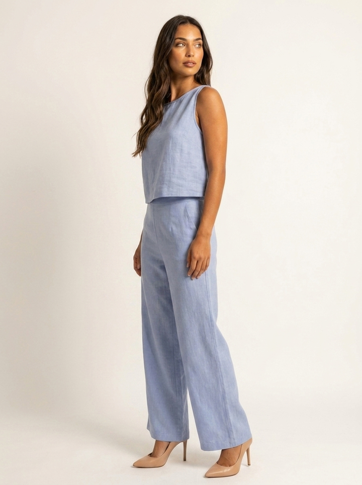 Linnenlook tweedelige set met wijde broek - Elise