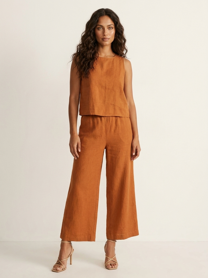 Linnenlook tweedelige set met wijde broek - Elise
