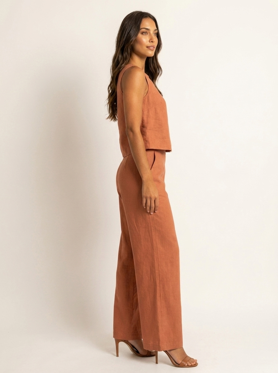 Linnenlook tweedelige set met wijde broek - Elise