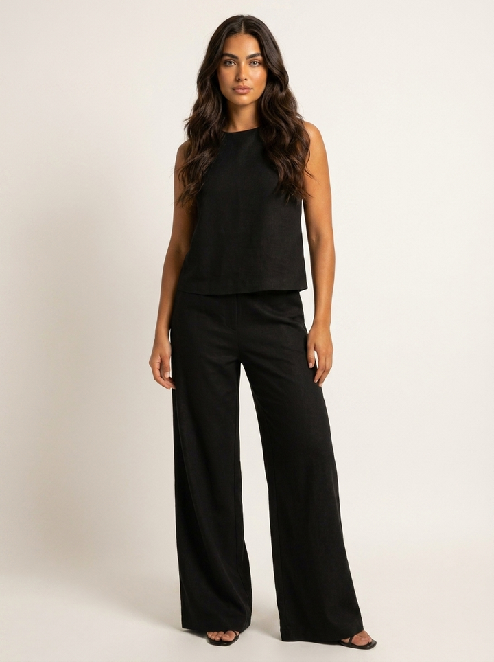 Linnenlook tweedelige set met wijde broek - Elise