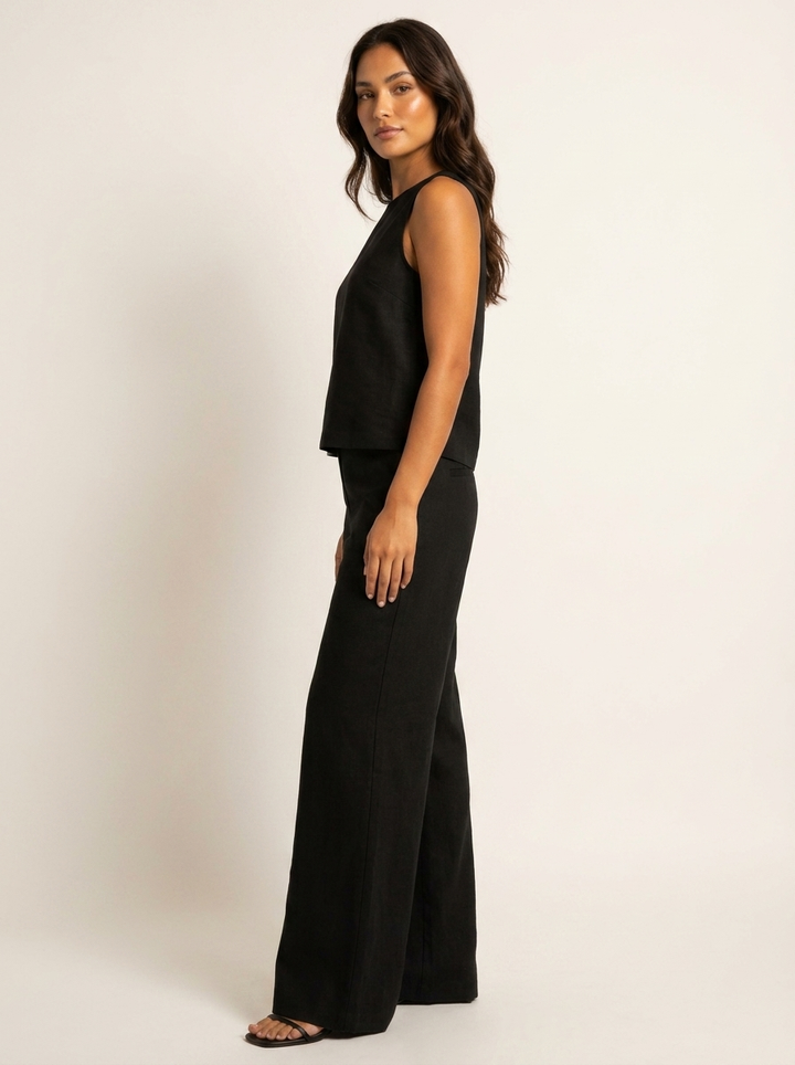 Linnenlook tweedelige set met wijde broek - Elise