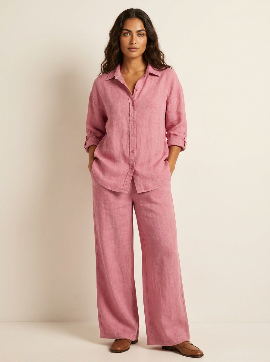 Linnenlook tweedelige set met wijde broek - Emma