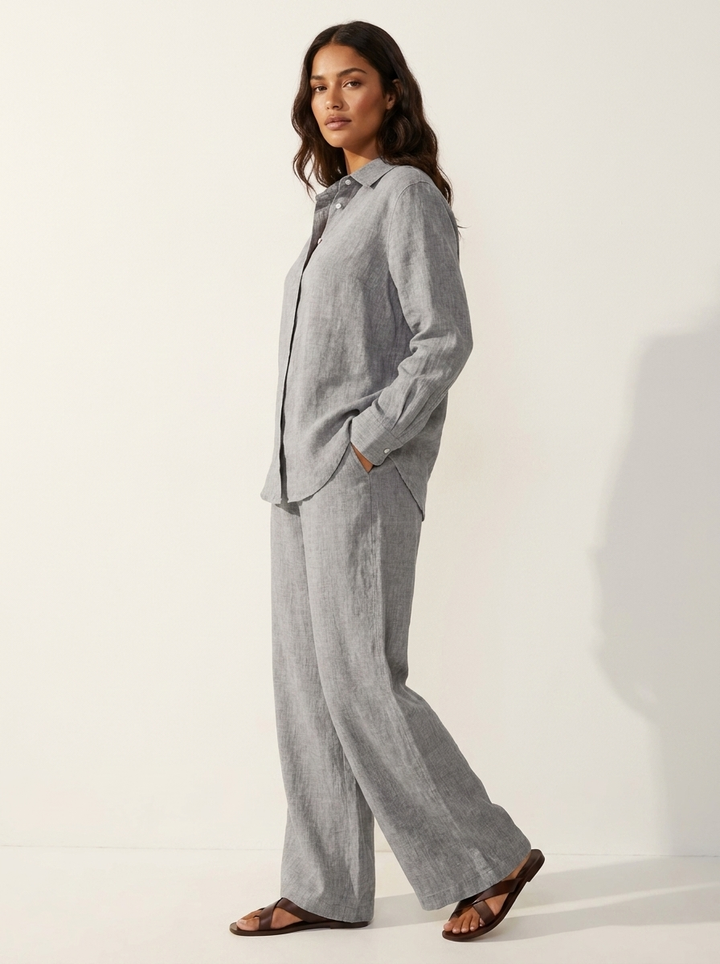 Linnenlook tweedelige set met wijde broek - Emma