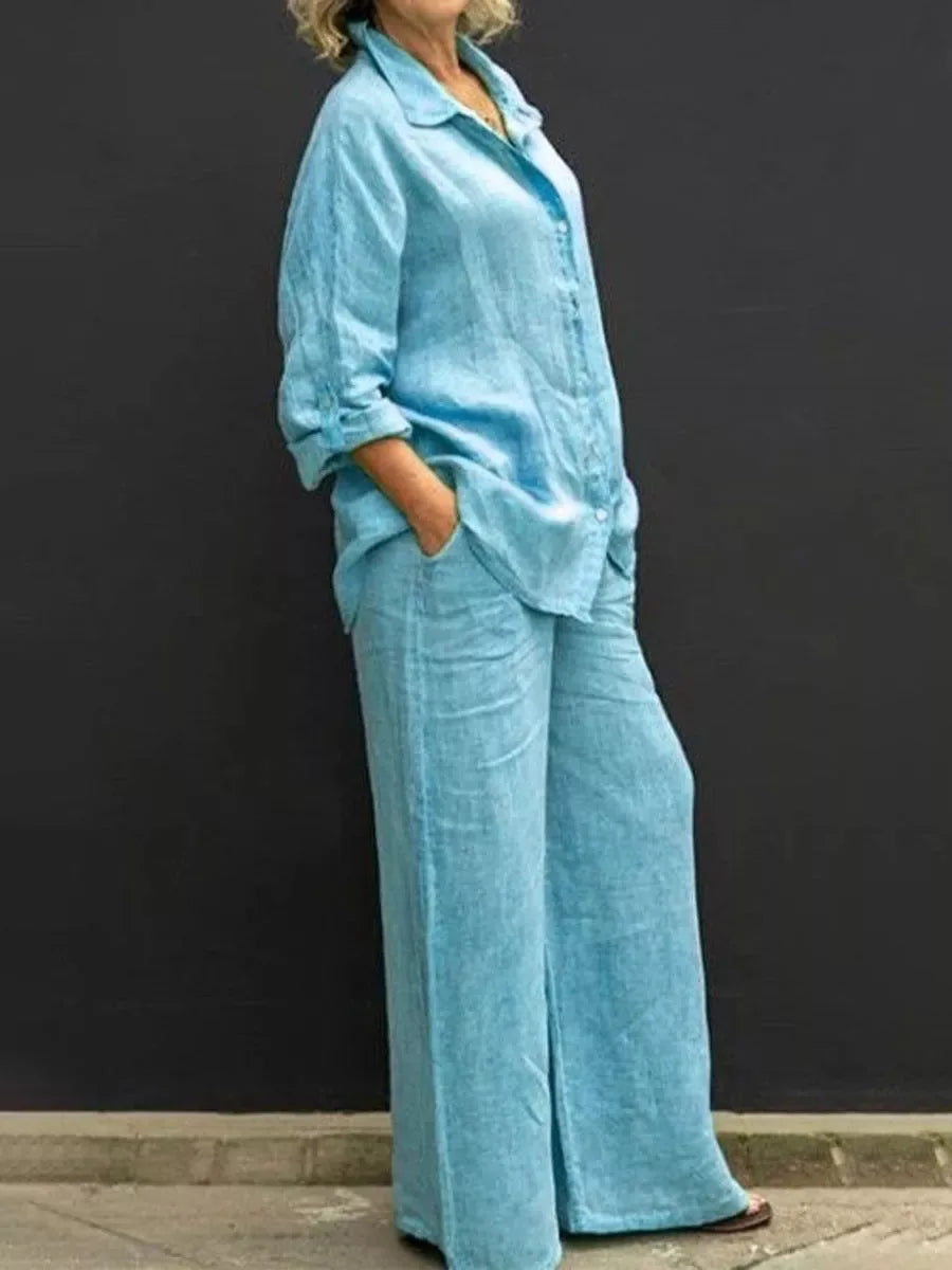 Linnenlook tweedelige set met wijde broek - Emma