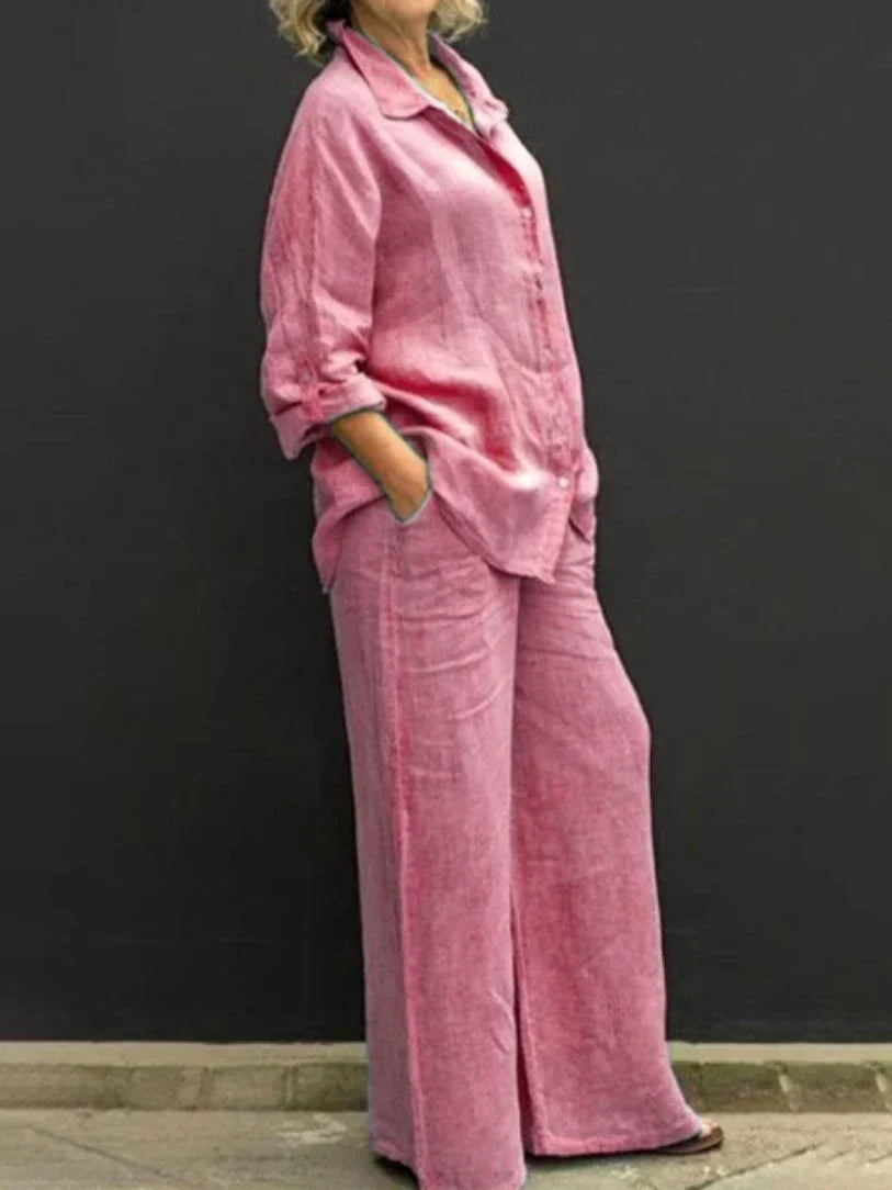 Linnenlook tweedelige set met wijde broek - Emma