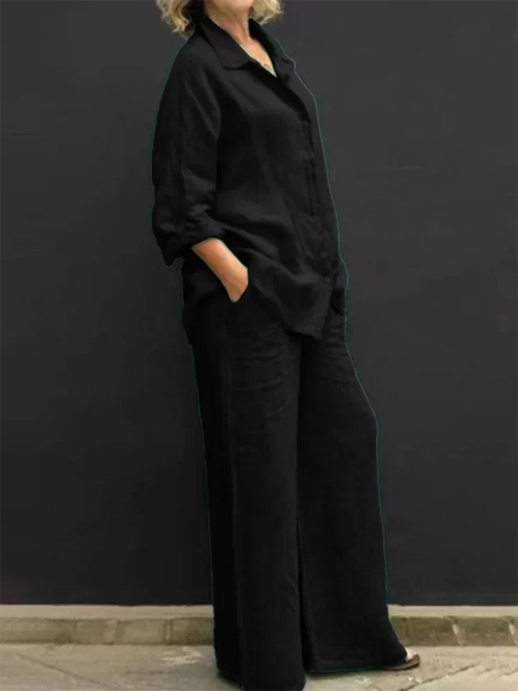 Linnenlook tweedelige set met wijde broek - Emma