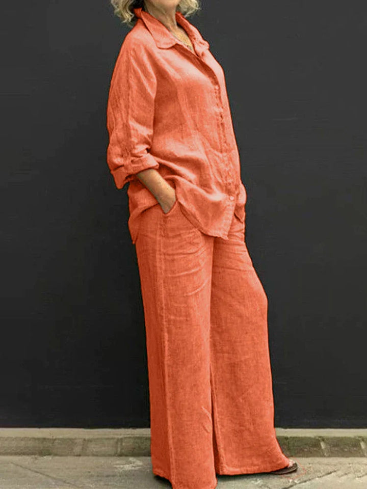 Linnenlook tweedelige set met wijde broek - Emma