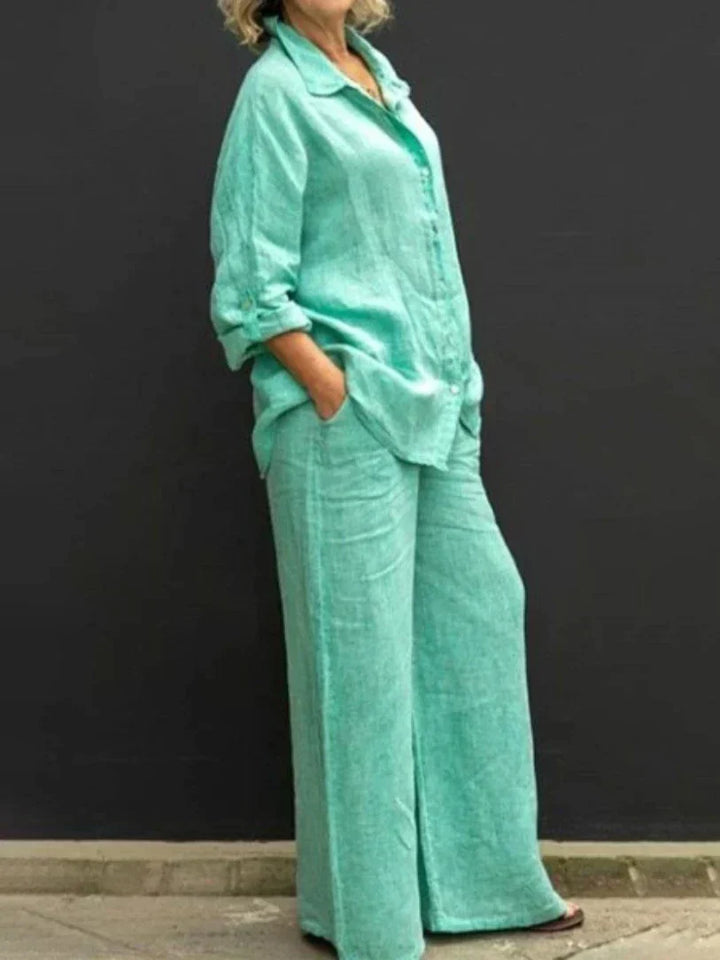 Linnenlook tweedelige set met wijde broek - Emma