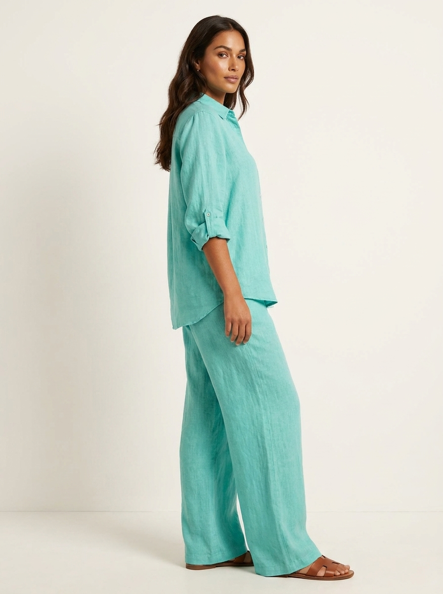 Linnenlook tweedelige set met wijde broek - Emma