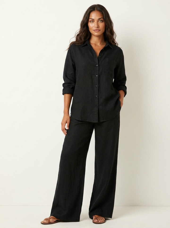Linnenlook tweedelige set met wijde broek - Emma