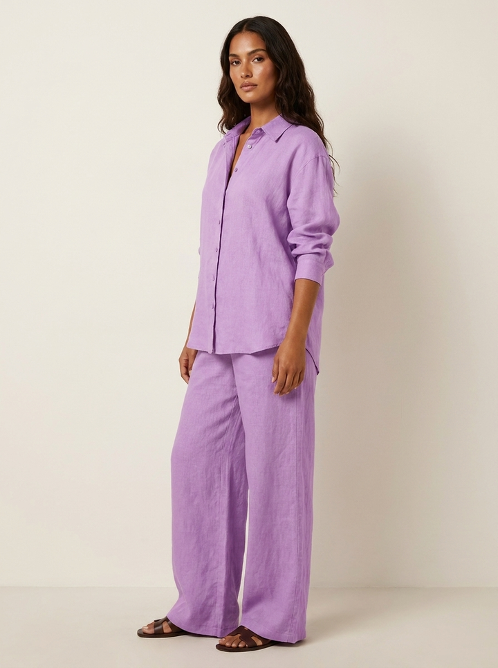 Linnenlook tweedelige set met wijde broek - Emma