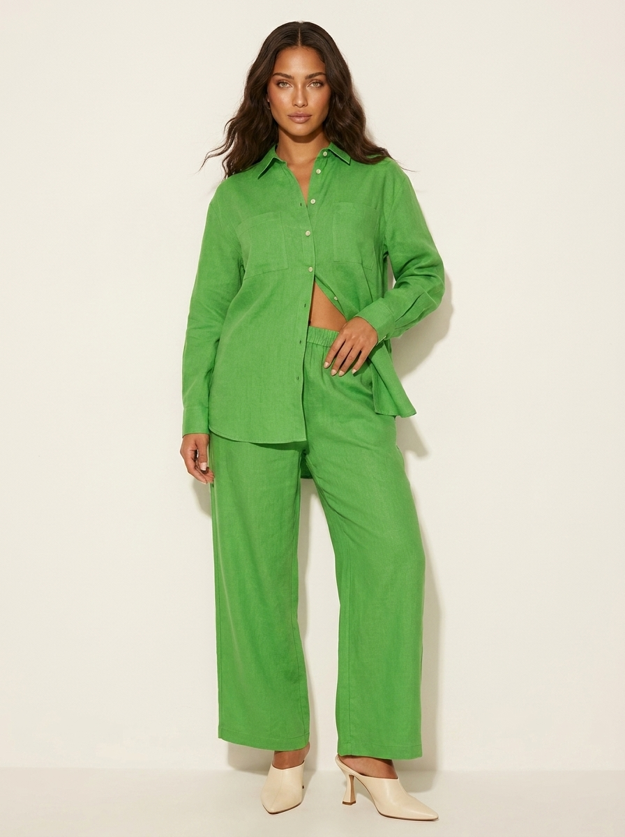 Linnenlook tweedelige set met wijde broek - Mila