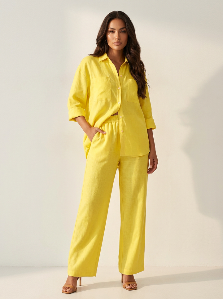 Linnenlook tweedelige set met wijde broek - Mila