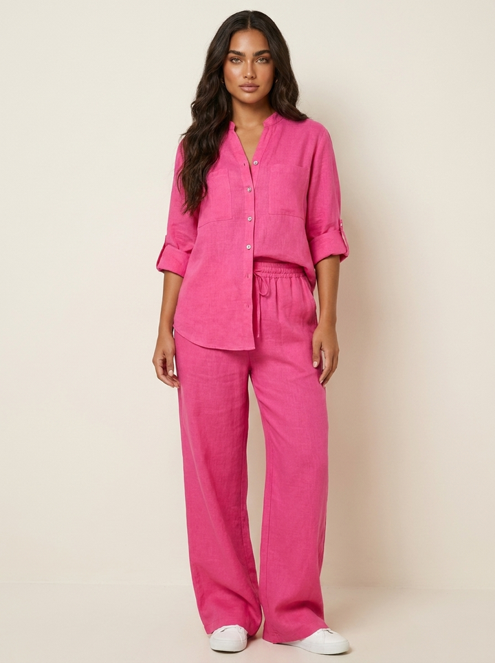 Linnenlook tweedelige set met wijde broek - Mila