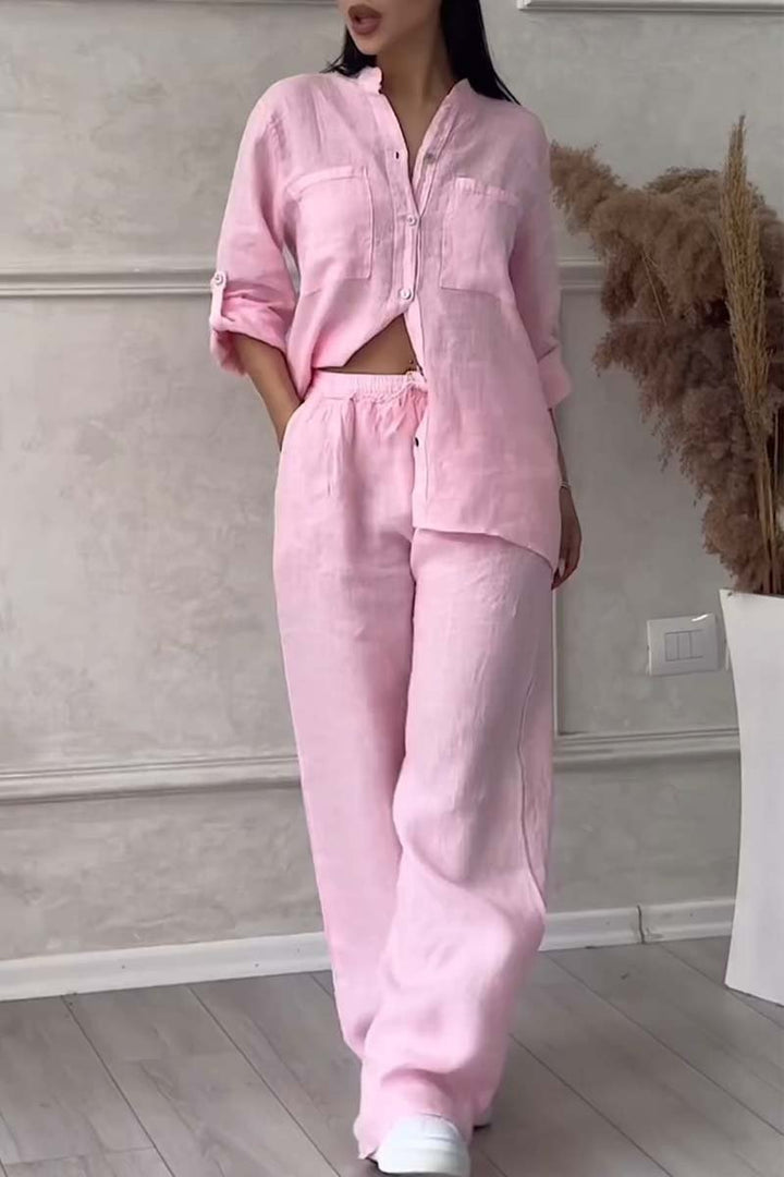 Linnenlook tweedelige set met wijde broek - Mila