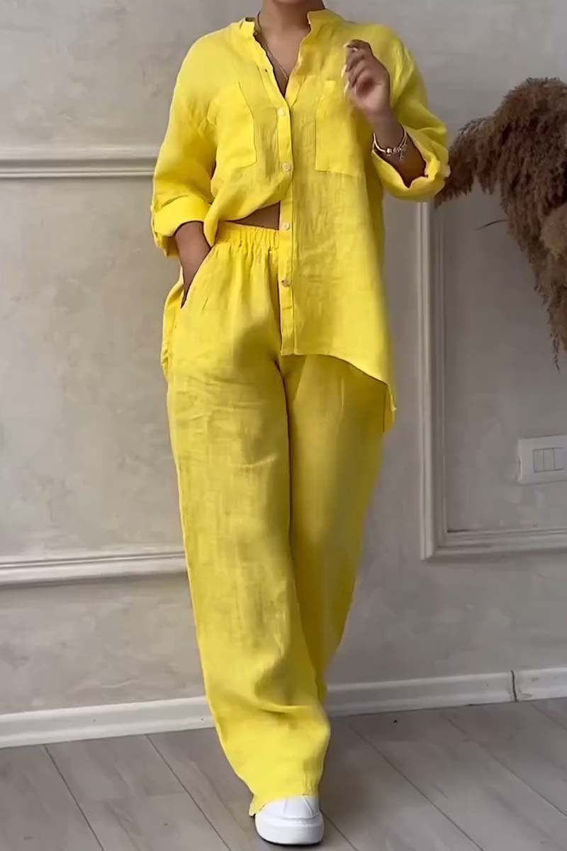 Linnenlook tweedelige set met wijde broek - Mila