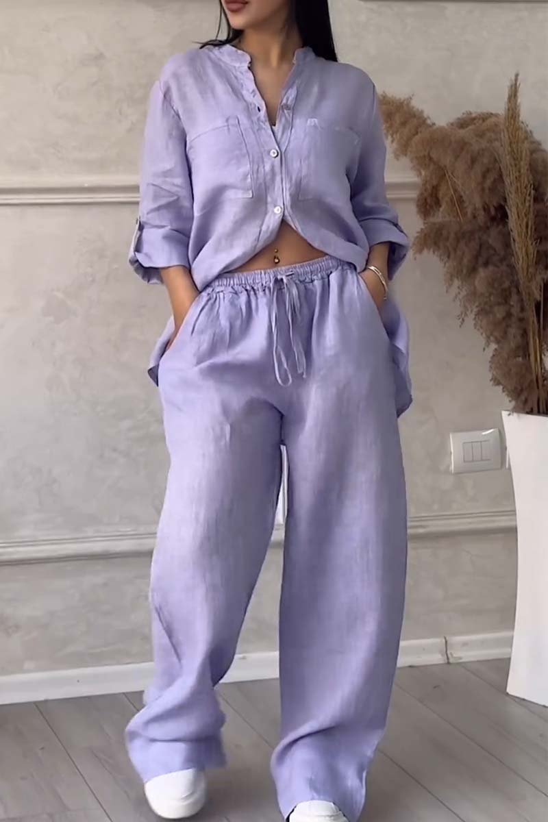 Linnenlook tweedelige set met wijde broek - Mila