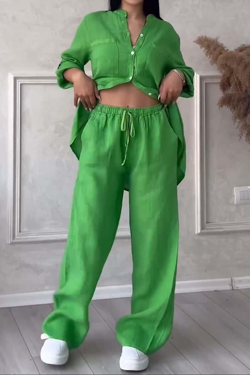Linnenlook tweedelige set met wijde broek - Mila