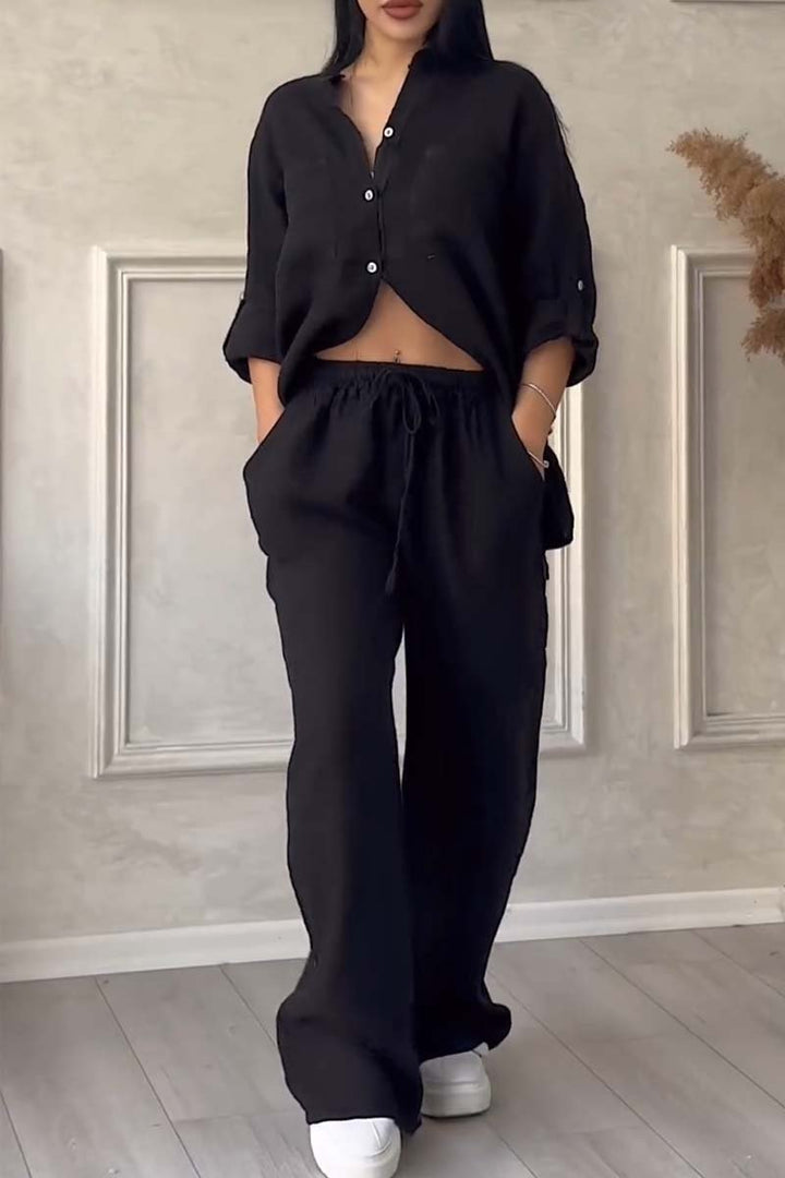 Linnenlook tweedelige set met wijde broek - Mila