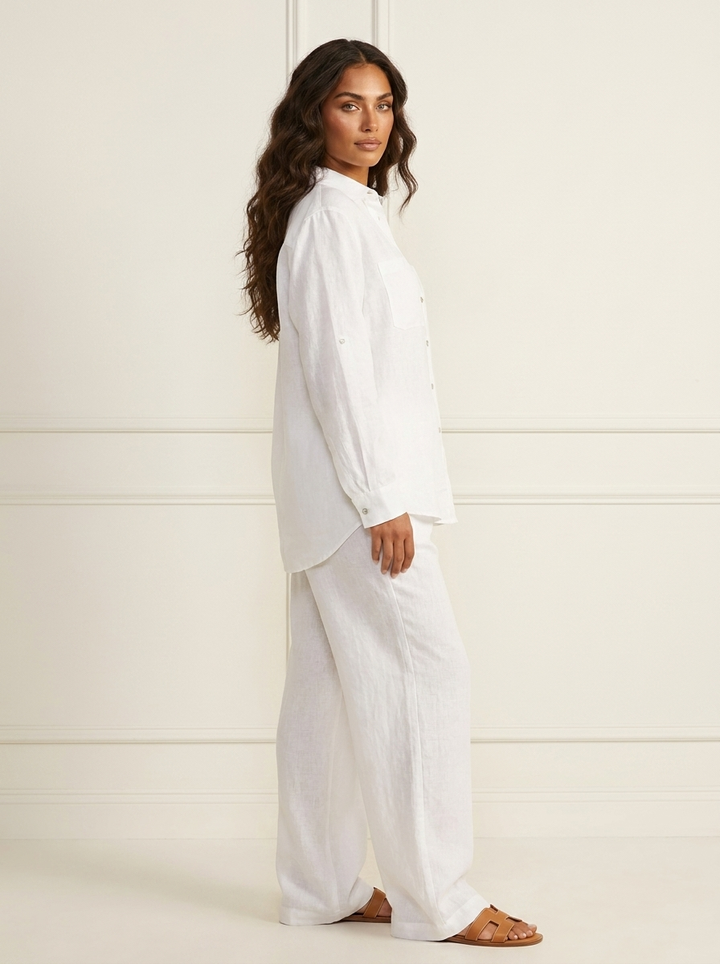 Linnenlook tweedelige set met wijde broek - Mila