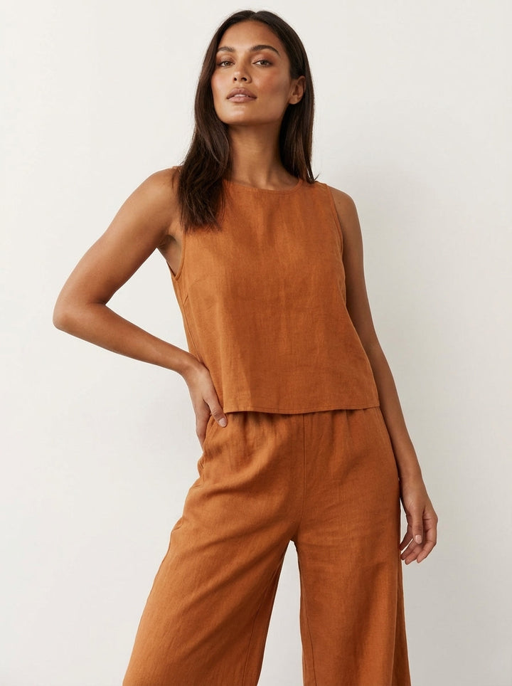 Linnenlook tweedelige set met wijde broek - Elise