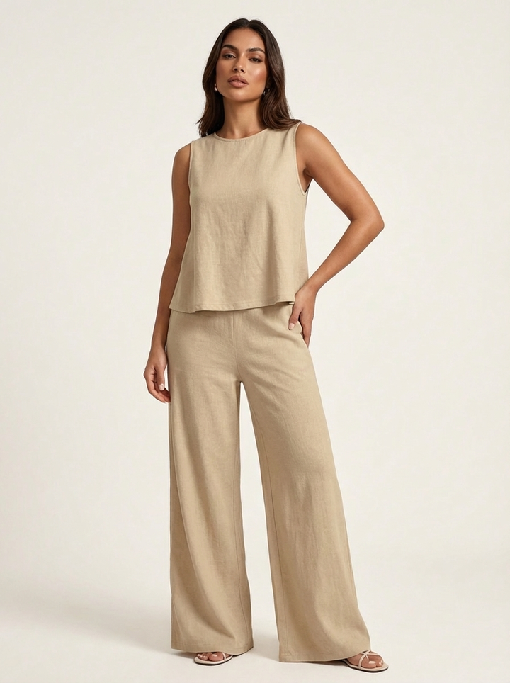 Linnenlook tweedelige set met wijde broek - Elise