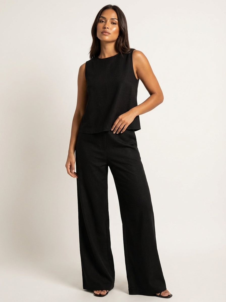 Linnenlook tweedelige set met wijde broek - Elise
