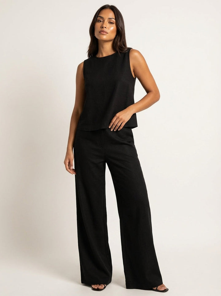 Linnenlook tweedelige set met wijde broek - Elise