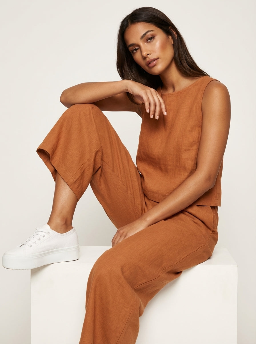 Linnenlook tweedelige set met wijde broek - Elise