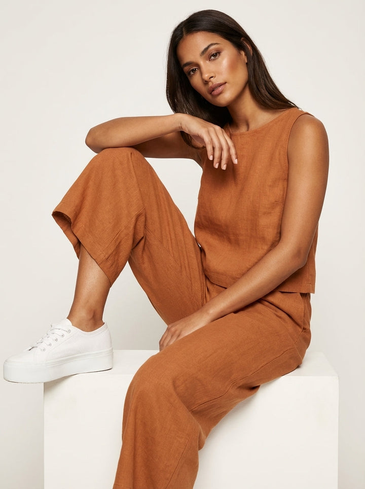 Linnenlook tweedelige set met wijde broek - Elise