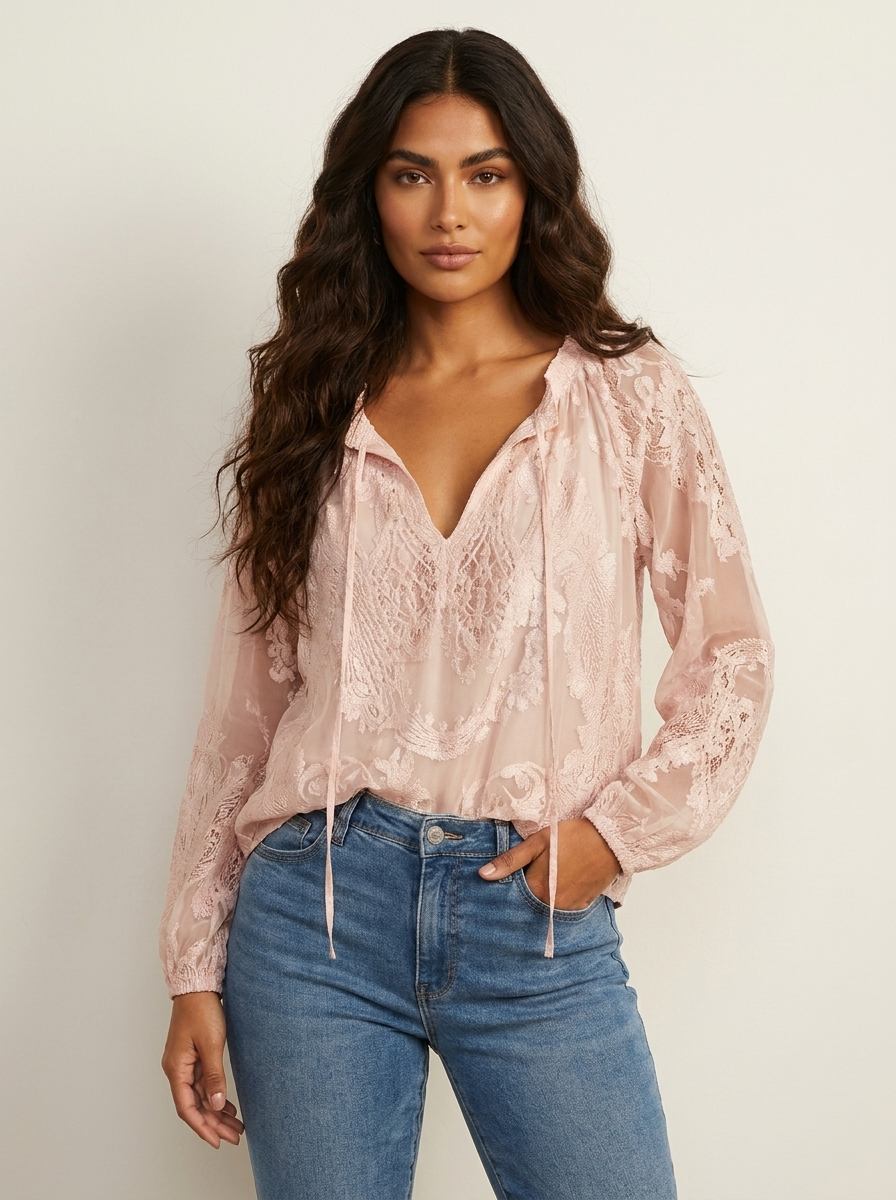 Luchtige kanten blouse met bohemian uitstraling - Kelly