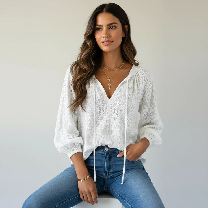Luchtige kanten blouse met bohemian uitstraling - Kelly