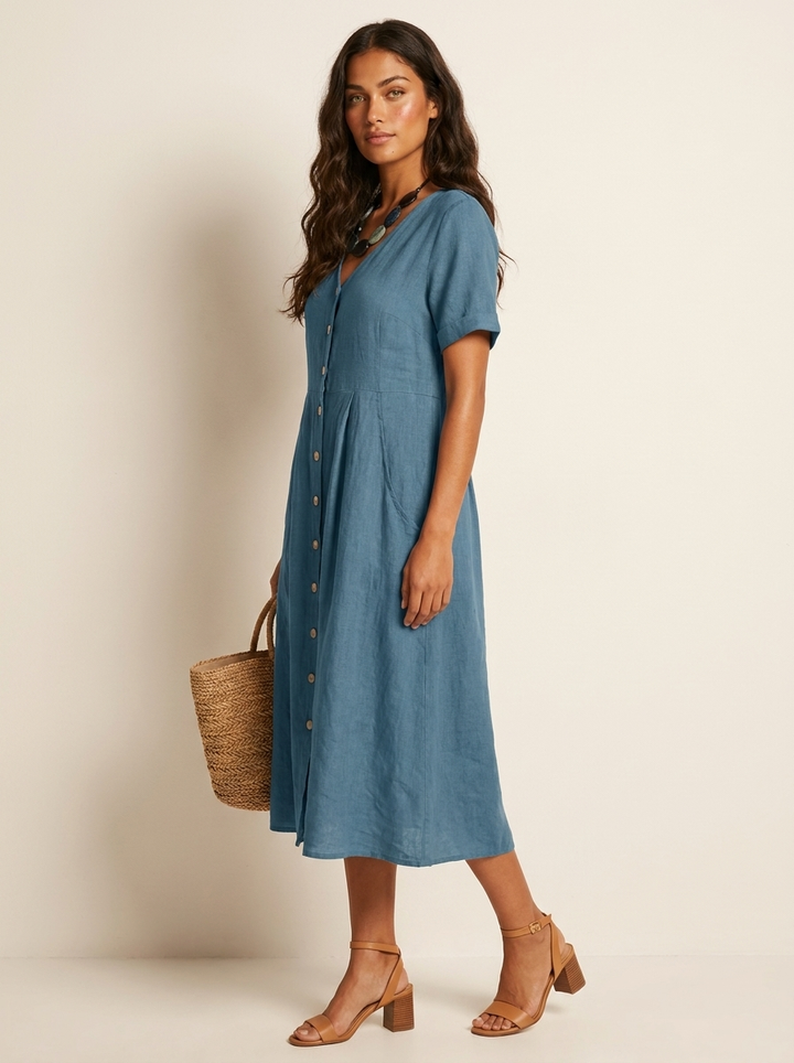 Luchtige midi jurk met knoopsluiting - Sophie