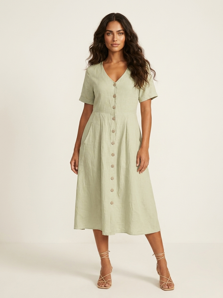 Luchtige midi jurk met knoopsluiting - Sophie