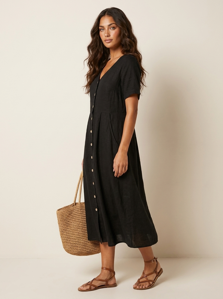Luchtige midi jurk met knoopsluiting - Sophie