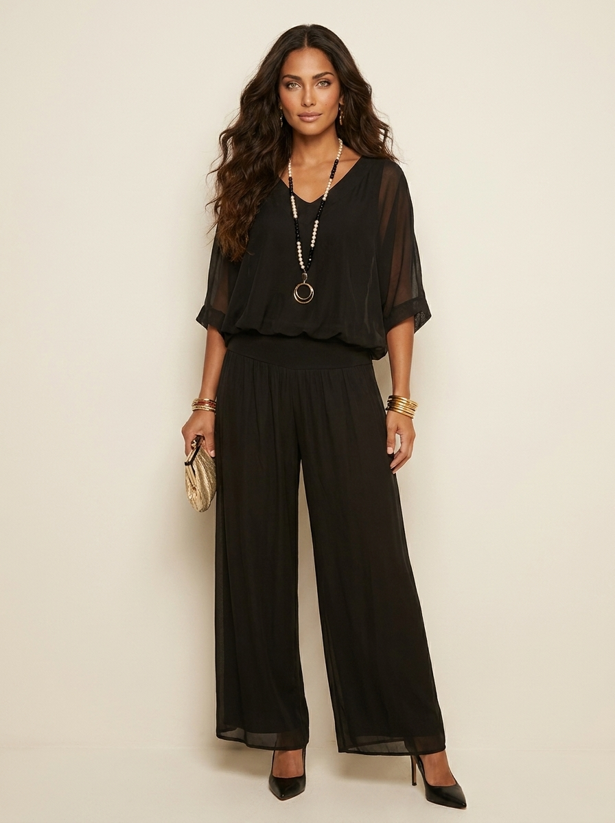 Luchtige tweedelige set met wijde broek - Olivia