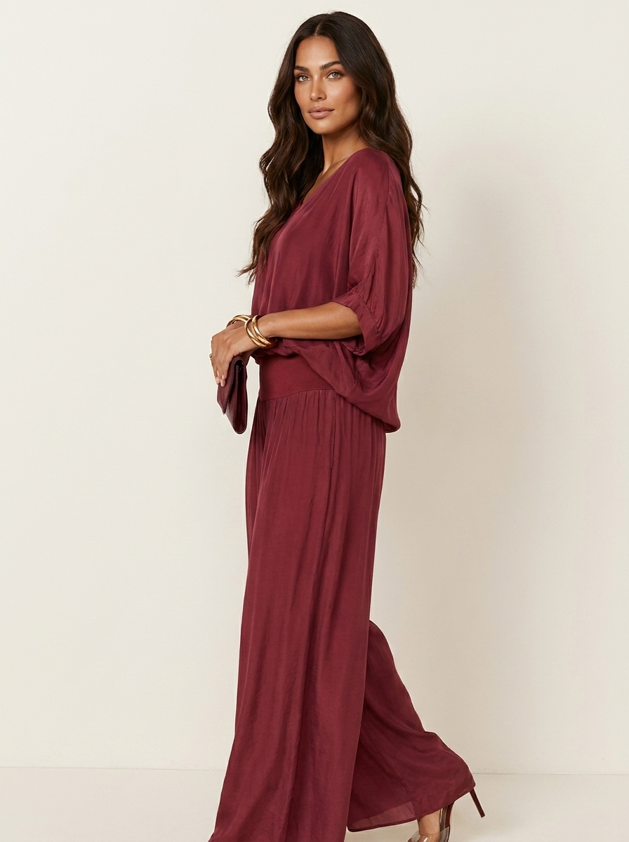 Luchtige tweedelige set met wijde broek - Olivia