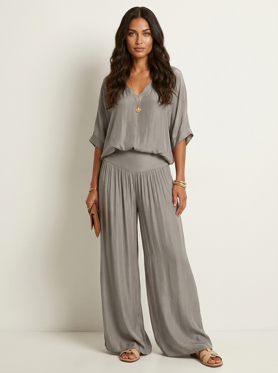 Luchtige tweedelige set met wijde broek - Olivia