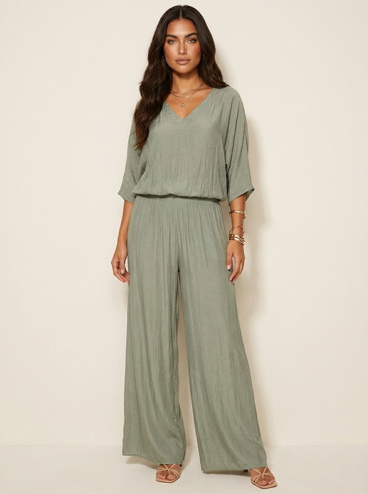 Luchtige tweedelige set met wijde broek - Olivia