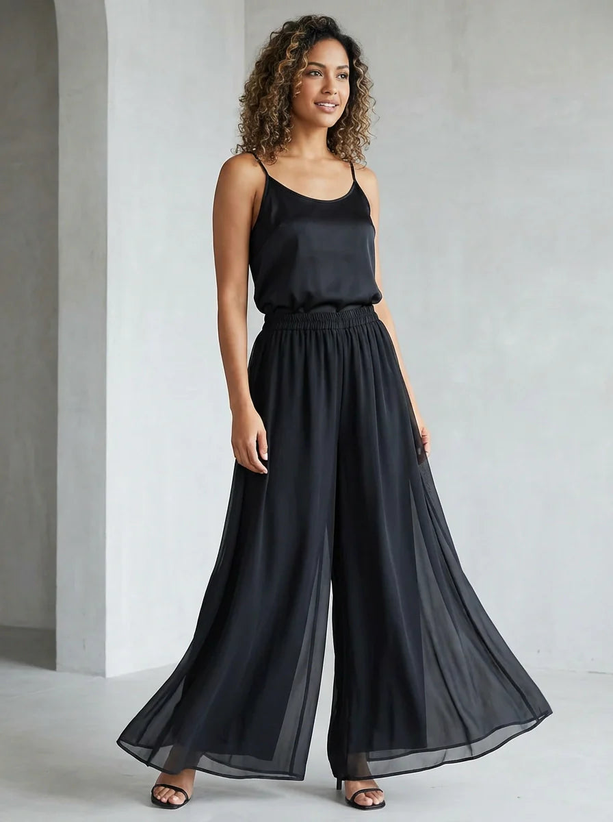 Luchtige chiffon wide leg dames broek – Delphine