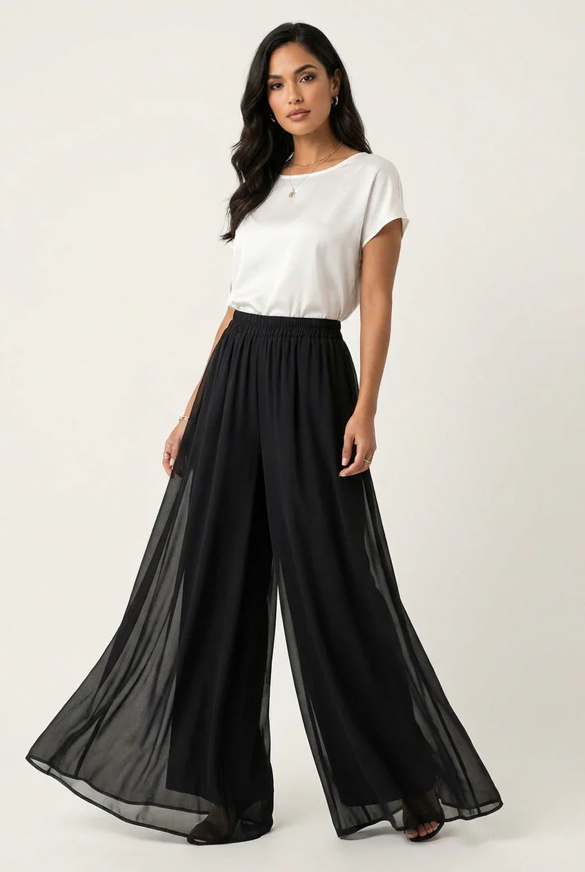 Luchtige chiffon wide leg dames broek – Delphine