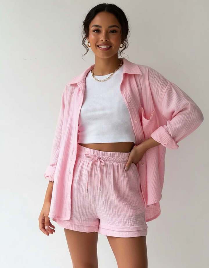 Luchtige dames lounge set met short – Capri