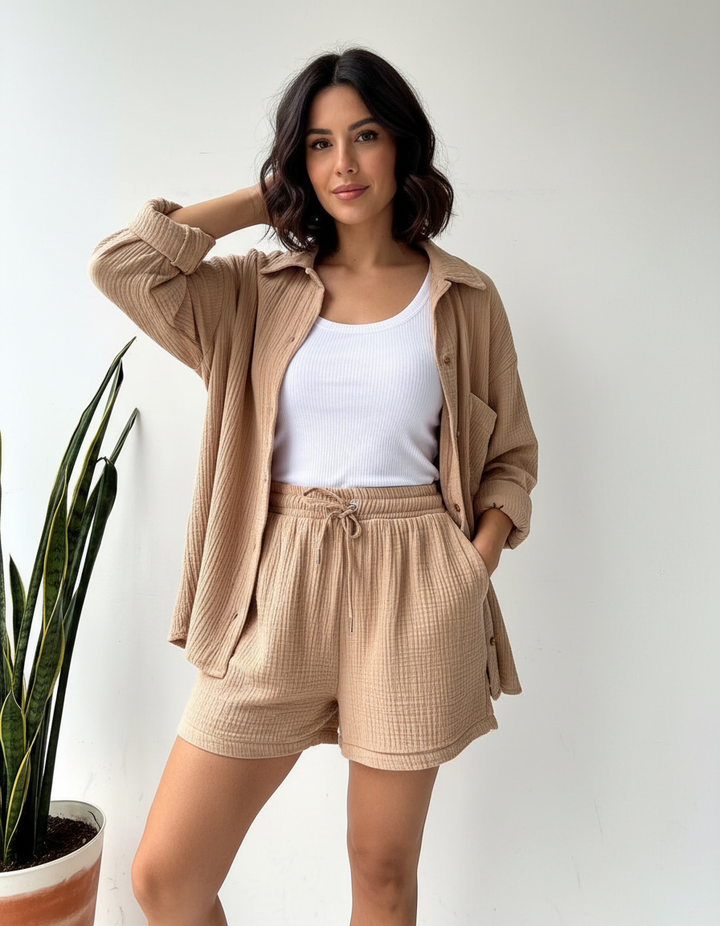 Luchtige dames lounge set met short – Capri