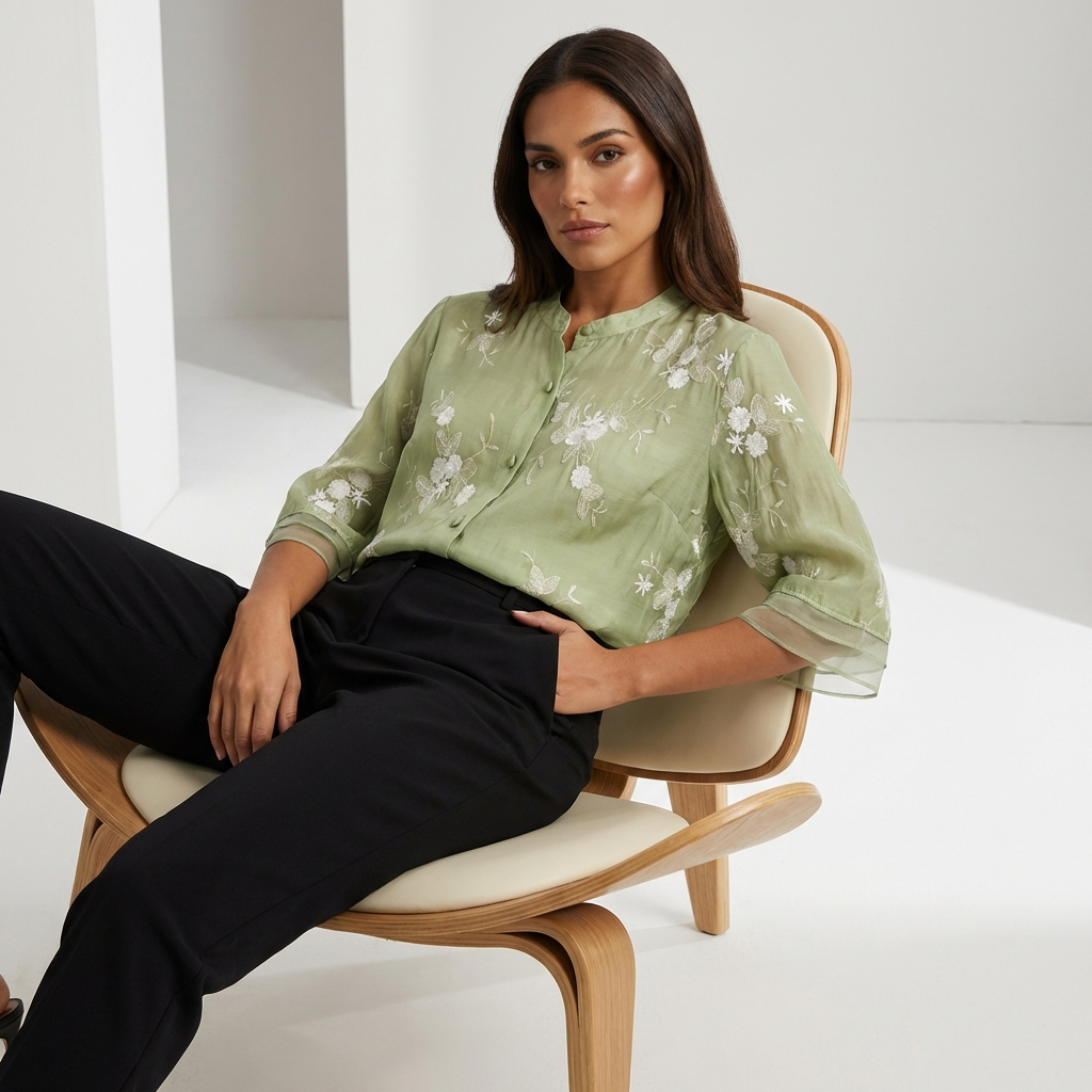 Luchtige geborduurde blouse dames – Emma