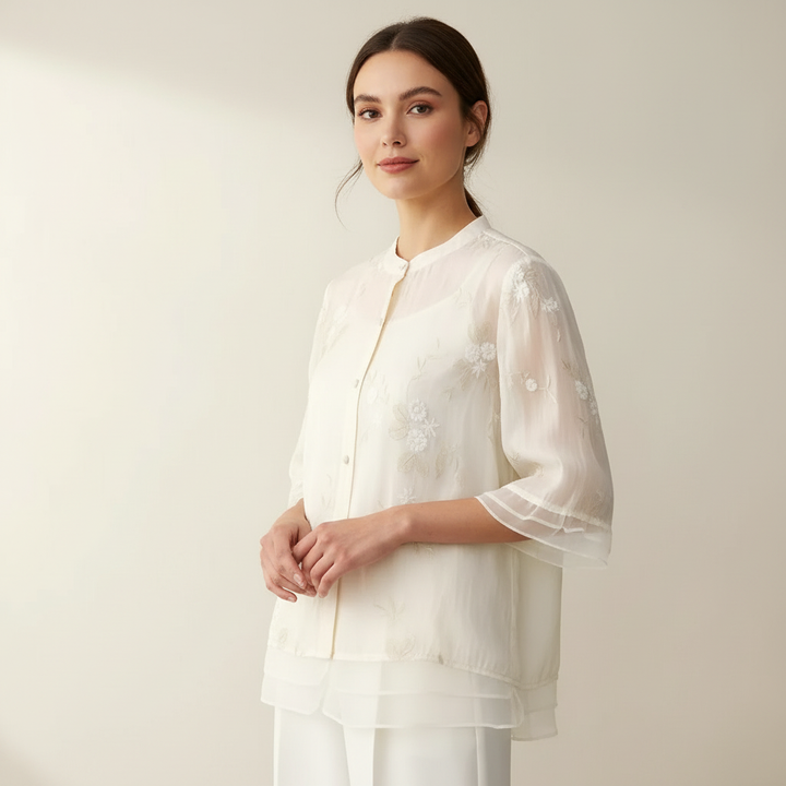 Luchtige geborduurde blouse dames – Emma