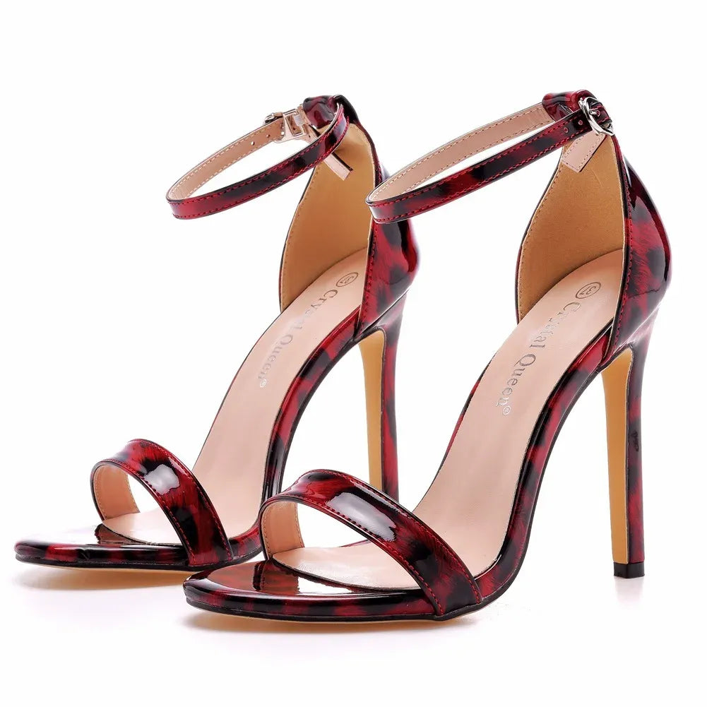 Luipaard en lak stiletto sandalen met enkelband – Séraphine