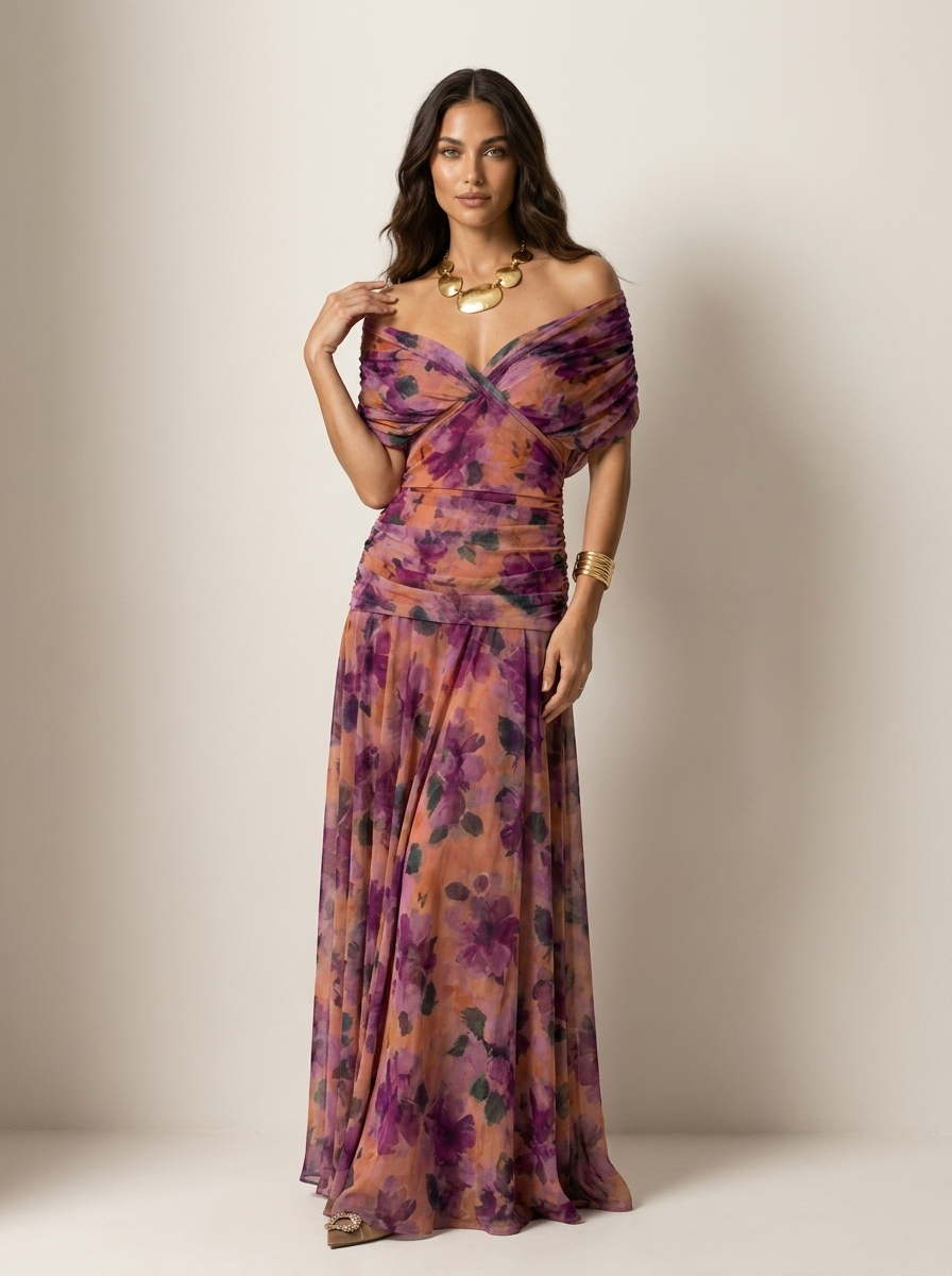 Luxe geplooide maxi avondjurk - Valentina