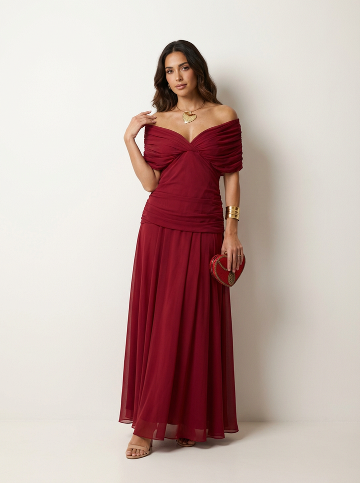 Luxe geplooide maxi avondjurk - Valentina